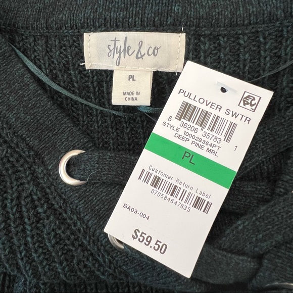 Style & Co Deep Pine Green Pullover Sweater I-10 - Picture 7 of 11